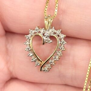 Vintage 10K Gold Open Heart Diamond Pendant: Dainty Feminine Charm